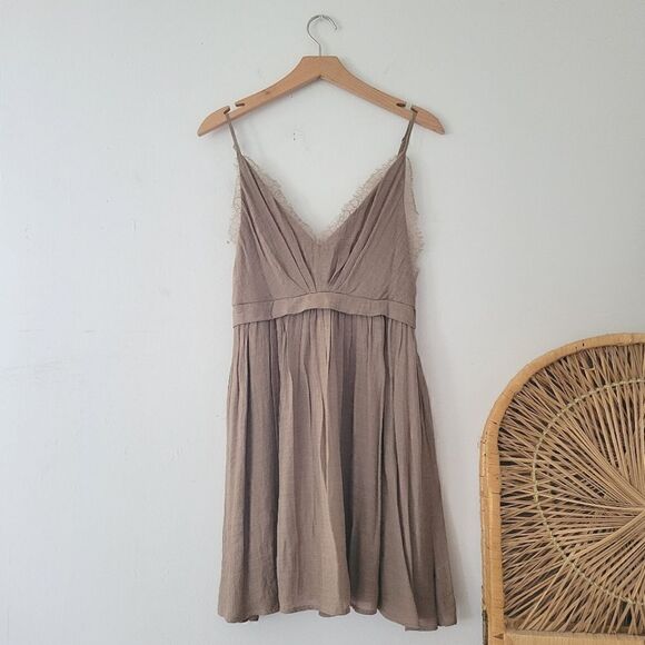 Mustard Seed Brown Mini Dress Spaghetti Straps Lace Trim S - Picture 1 of 9